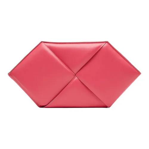 Bottega Veneta Lambskin Patch Calfskin Clutch Large Size Women's Pink