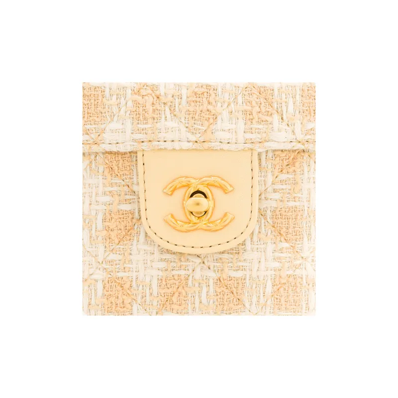 CHANEL Lambskin With Tweed Portable One Shoulder Crossbody Makeup Bag Trumpets Women's Orange/White-3