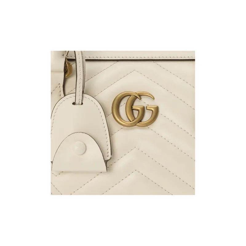 GUCCI Marmont Leather Shoulder Bag Crossbody Bag Handbag Small Size Women's White-7