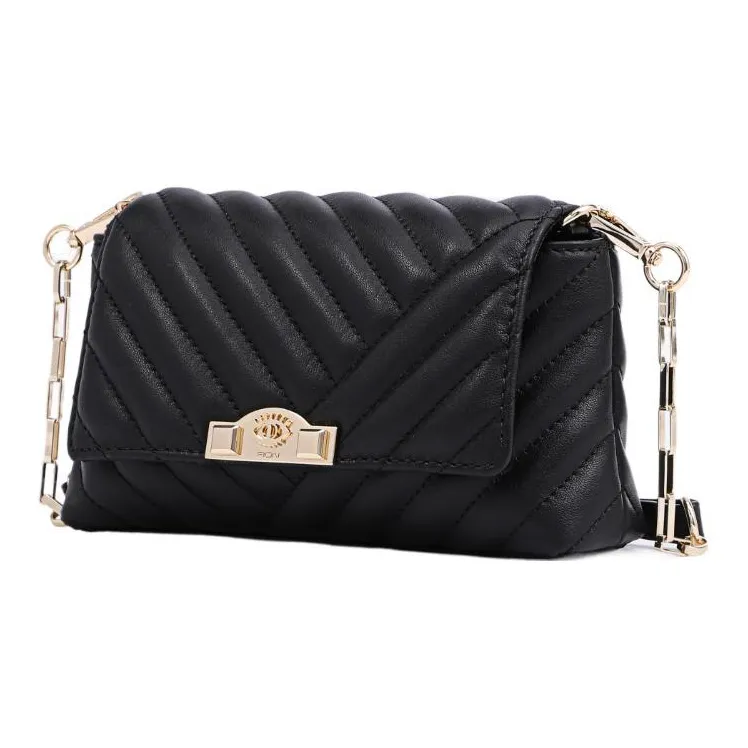 FION Cow Leather Small Square Bag, Crossbody Bag Trumpets Women's Black-1