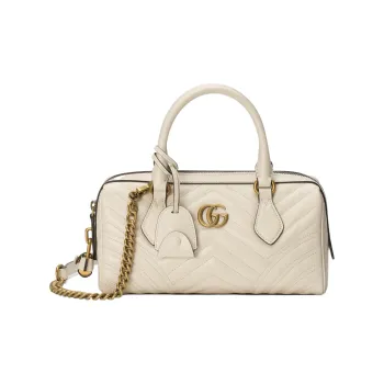 GUCCI Marmont Leather Shoulder Bag Crossbody Bag Handbag Small Size Women's White