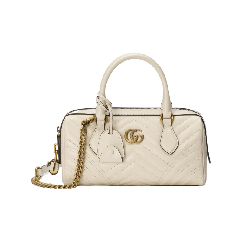 GUCCI Marmont Leather Shoulder Bag Crossbody Bag Handbag Small Size Women's White-0