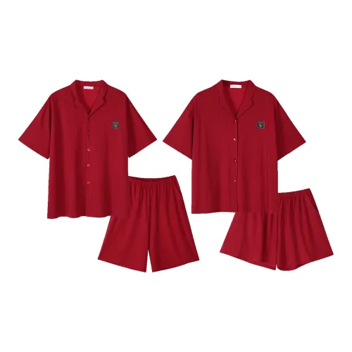 Same Language Pajama Set Summer Unisex Deep Red