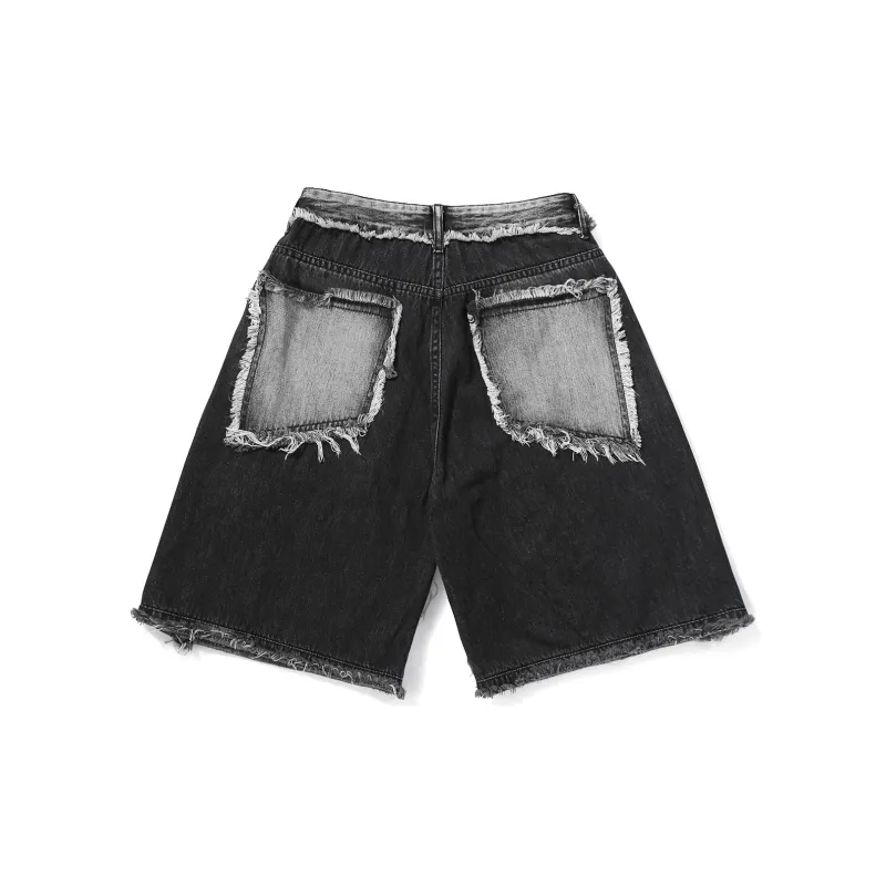 GENANX Denim Shorts Unisex Black Gray Color-1