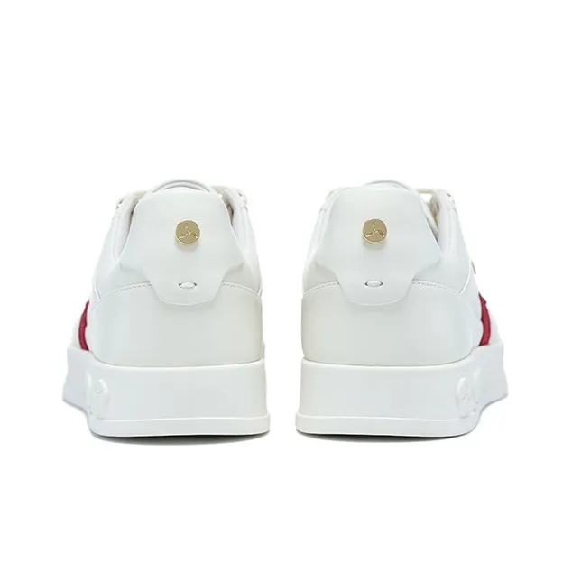 LI NING 1990 Abrasion Resistant Slip Resistant Low Top Skateboard Shoes Women's White Red-3