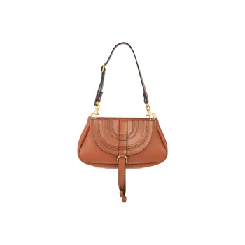 Chloe Marcie Grained Calfskin Patchwork Leather Portable One Shoulder Clutch Small Size Women's Brown Yellow