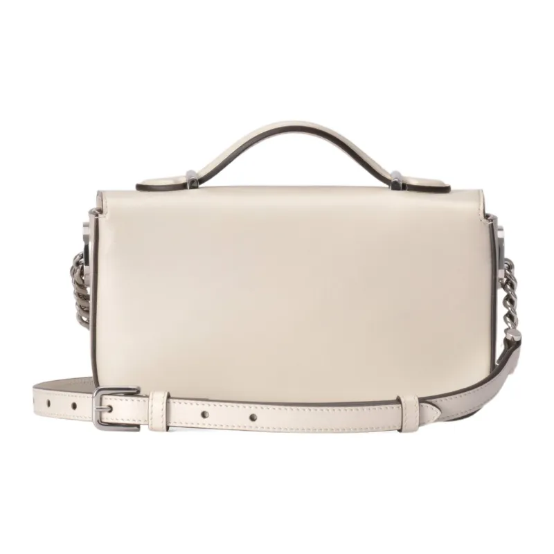 GUCCI Leather Handbag Shoulder Bag Crossbody Bag Mini Women's White-3