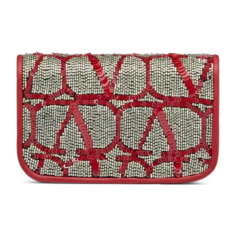 Valentino Silk Crossbody Bag Shoulder Bag Women's Red/Gold-3