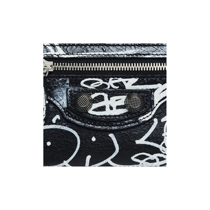 Balenciaga Le Cagole Sheepskin Coin Purse Women's Black/White-5