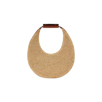 Staud Raffia With Calfskin Crescent Bag, One Shoulder Handbag Regular Women's Beige/Brown
