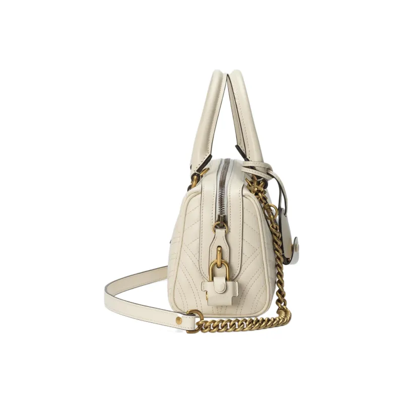 GUCCI Marmont Leather Shoulder Bag Crossbody Bag Handbag Small Size Women's White-3