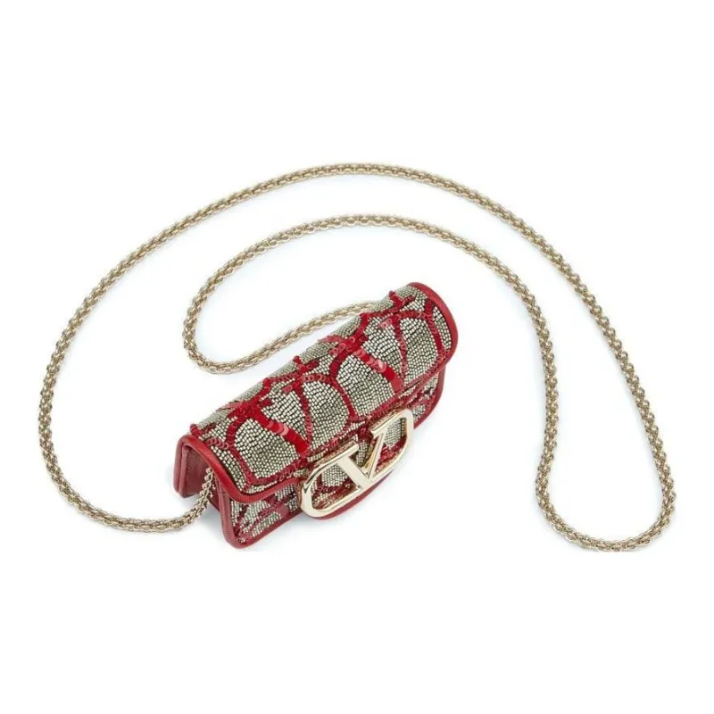 Valentino Silk Crossbody Bag Shoulder Bag Women's Red/Gold-4