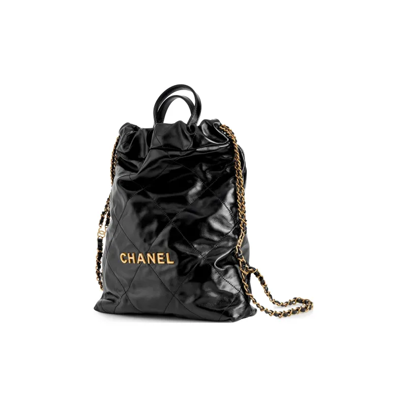 CHANEL 22Bag Bright Calfskin Backpack Trumpets Women's Black-1