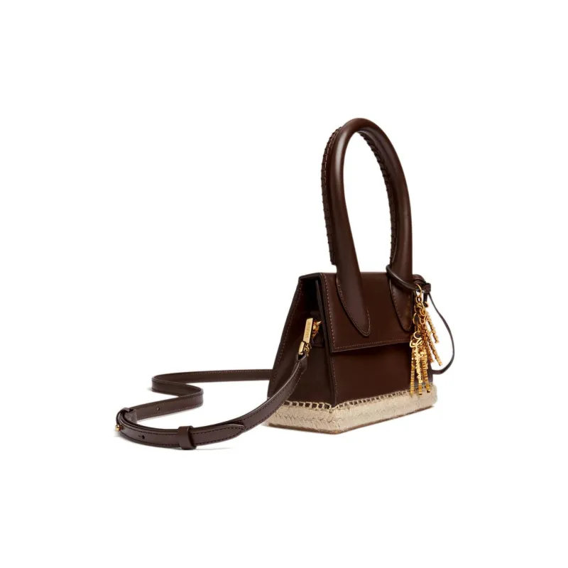Jacquemus Le Chiquito Moyen Cowhide Patchwork Canvas Shoulder Bag Crossbody Bag Handbag Women's Brown-2