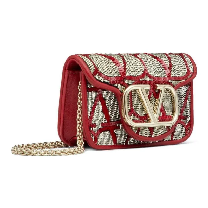 Valentino Silk Crossbody Bag Shoulder Bag Women's Red/Gold-1