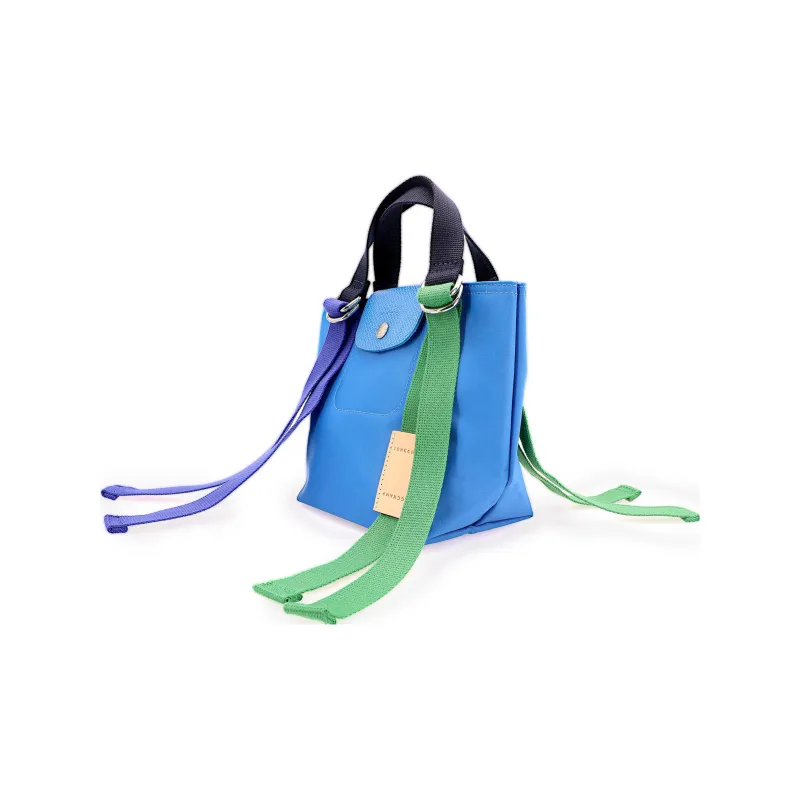 LONGCHAMP Le Pliage Re play Canvas With Leather Trim One Shoulder Canvas Bag Handbag Small Size Women's Blue-1