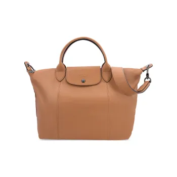 LONGCHAMP Le Pliage Cuir Sheepskin Short Handle Crossbody Dumpling Bag Handbag Medium Size Women's Hazelnut Umber