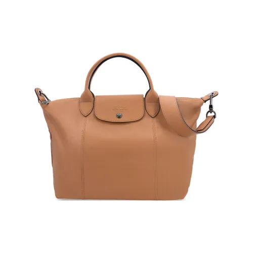 LONGCHAMP Le Pliage Cuir Sheepskin Short Handle Crossbody Dumpling Bag Handbag Medium Size Women's Hazelnut Umber