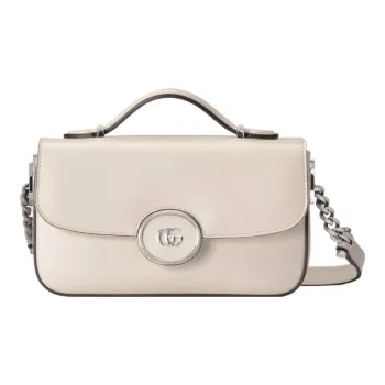 GUCCI Leather Handbag Shoulder Bag Crossbody Bag Mini Women's White