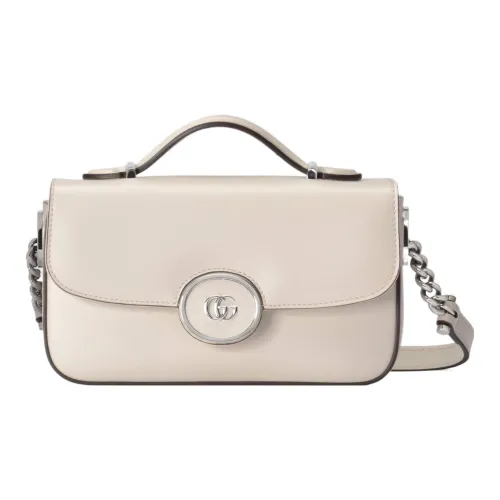 GUCCI Leather Handbag Shoulder Bag Crossbody Bag Mini Women's White