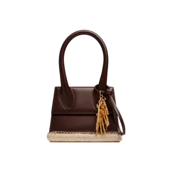 Jacquemus Le Chiquito Moyen Cowhide Patchwork Canvas Shoulder Bag Crossbody Bag Handbag Women's Brown