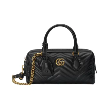 GUCCI Marmont Leather Shoulder Bag Crossbody Bag Handbag Small Size Women's Black