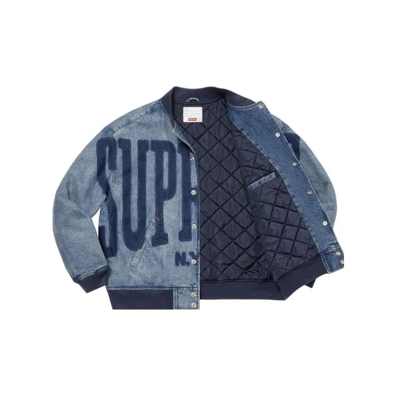 Supreme Washed Knockout Denim Varsity Jacket - Cheap Rcj Jordan Outlet 