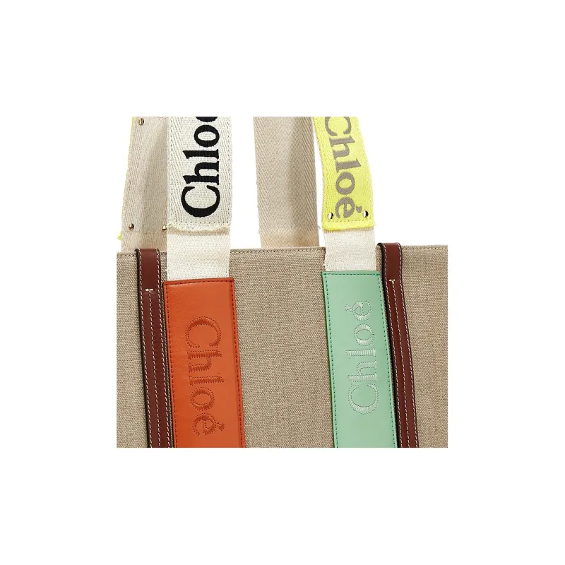 Chloe Linen Tote Bag Shopping Bag Crossbody One Shoulder Handbags Regular Women's Brown/Green-3