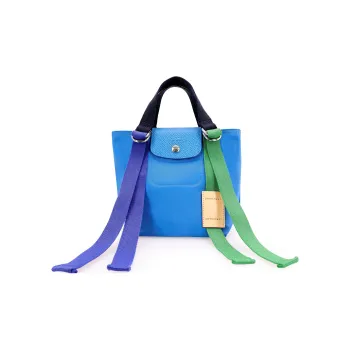 LONGCHAMP Le Pliage Re play Canvas With Leather Trim One Shoulder Canvas Bag Handbag Small Size Women's Blue