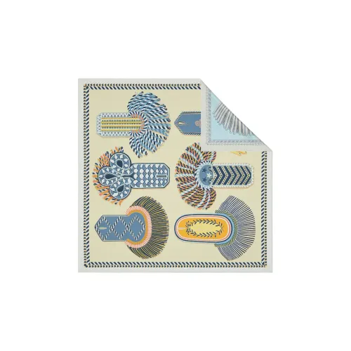 HERMES Silk Scarves Women's Pearl Gray/Light Yellow/Blue Gray