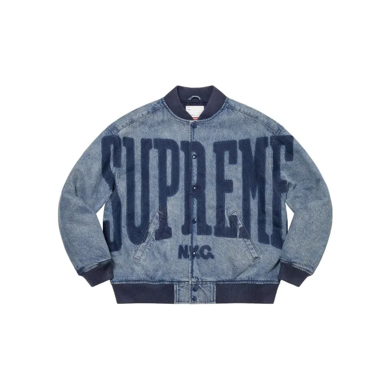 Supreme Washed Knockout Denim Varsity Jacket - Cheap Rcj Jordan Outlet