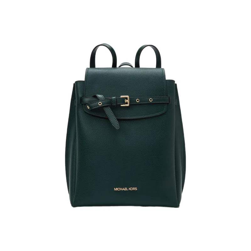 MICHAEL KORS MK Emilia Cow Leather Leather Commute Fashion Flap Backpack Medium Size Women's Dark Ink Green-0
