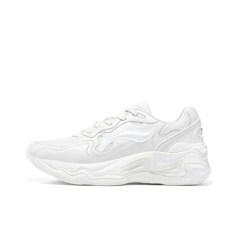 LI NING 1990 Lava Anti Slip Wear Resistant Low Top Sports Casual Shoes Women's Cream White-0