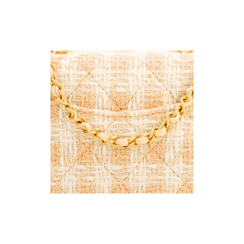 CHANEL Lambskin With Tweed Portable One Shoulder Crossbody Makeup Bag Trumpets Women's Orange/White-4