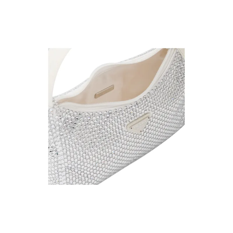 PRADA Satin Fabric Hobo Bag Handbag Shoulder Bag Women's White-4