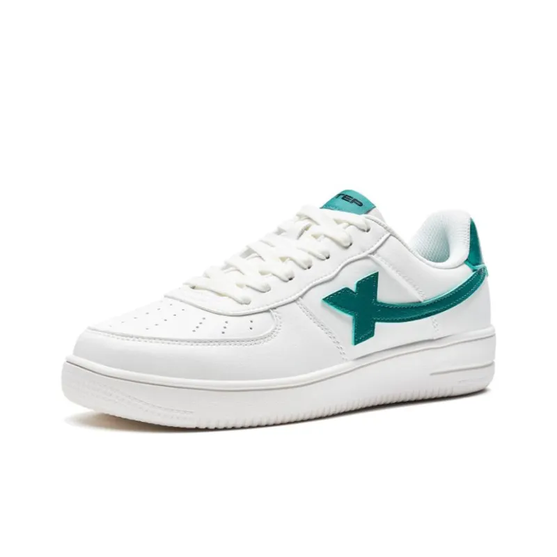 XTEP Air Force One Anti Slip Wear Resistant Low Top Skateboard Shoes Men's White Green-1
