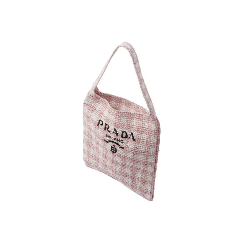 PRADA Wicker One Shoulder Handbags Large Size Women's Snow Pink-1
