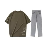 Set (coconut brown T-shirt + metallic gray jeans)