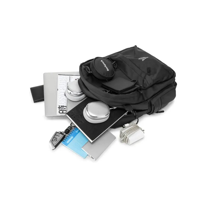 NOMK PU Backpack Large Size Unisex White/Black/Gray-11