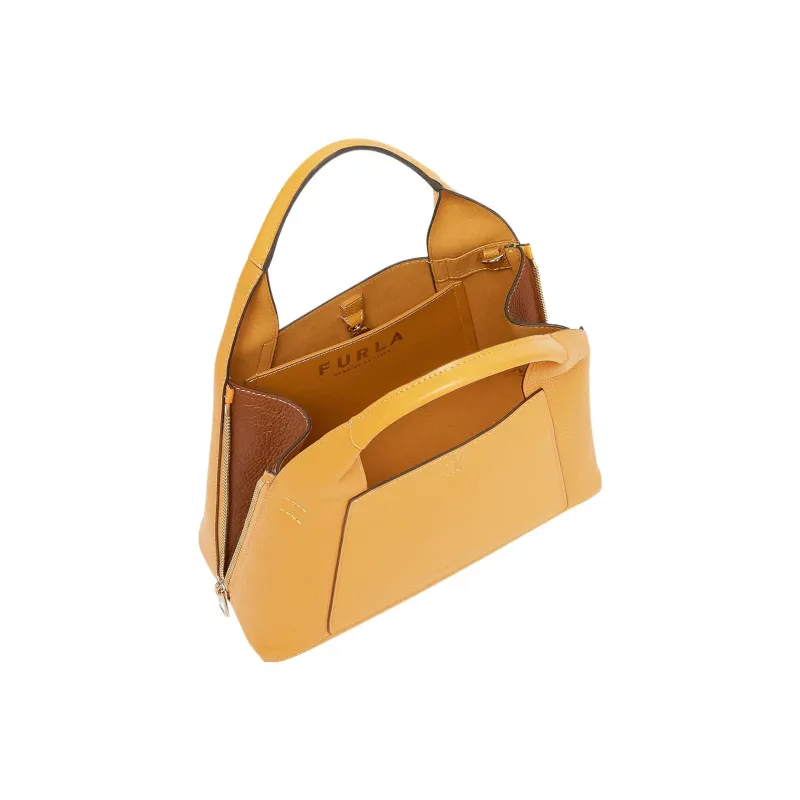 Furla Gilda Grain Calfskin With Leather Tote Bag, Shopping Bag, One Shoulder Handbag Medium Size Women's Orange-2