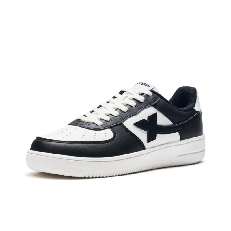 XTEP Air Force One Anti Slip Wear Resistant Low Top Skateboard Shoes Men's Black White-1