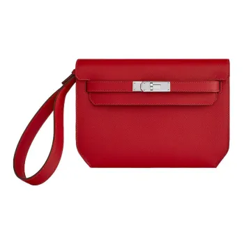 HERMES Kelly Depeches Evercolor Calfskin Clutch Men's 5X Rouge Piment Pepper Red