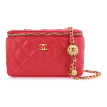 CHANEL Sheepskin Box Bag Shoulder Bag Clutch Crossbody Bag Watermelon Red