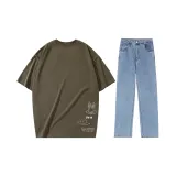 Set (coconut brown T-shirt + crushed ice blue jeans)