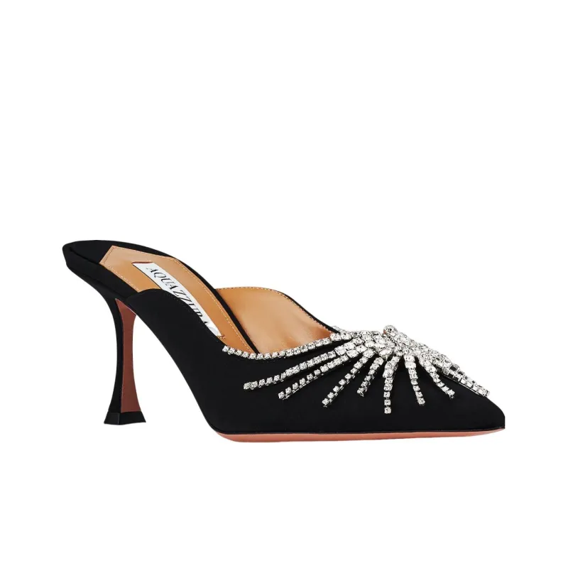 AQUAZZURA 75mm Crystal Embellished Satin Mules-3