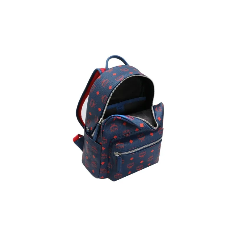 MCM Stark Visetos Leather Backpack Medium Size Men's Blue-3