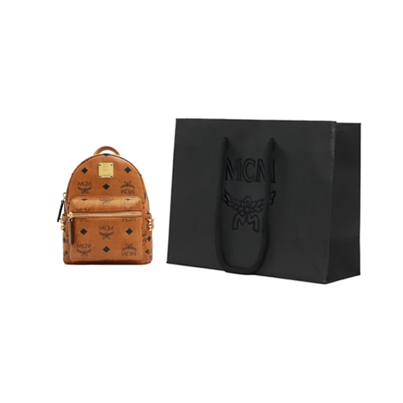 MCM Stark Backpack Visetos Side Studs Bebe Boo Cognac-6
