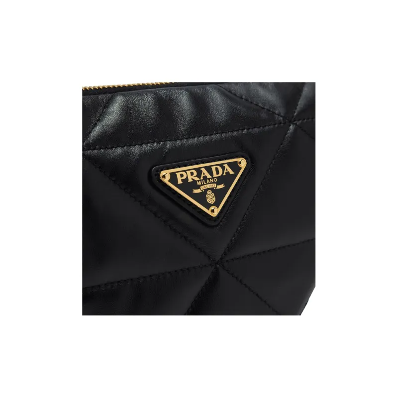 PRADA Triangle Soft Sheep Leather Handbag Shoulder Bag Women's Black-3