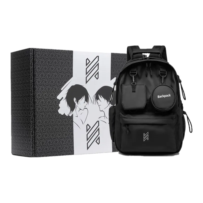 NOMK PU Backpack Large Size Unisex White/Black/Gray-12
