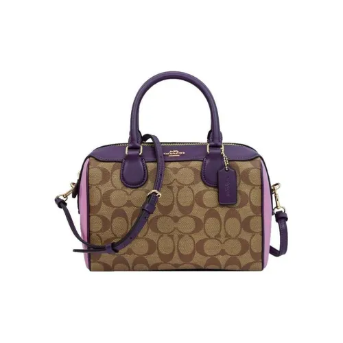 COACH Bennett Leather Pillow Bag Handbag Medium Size Women's Brown & Purple